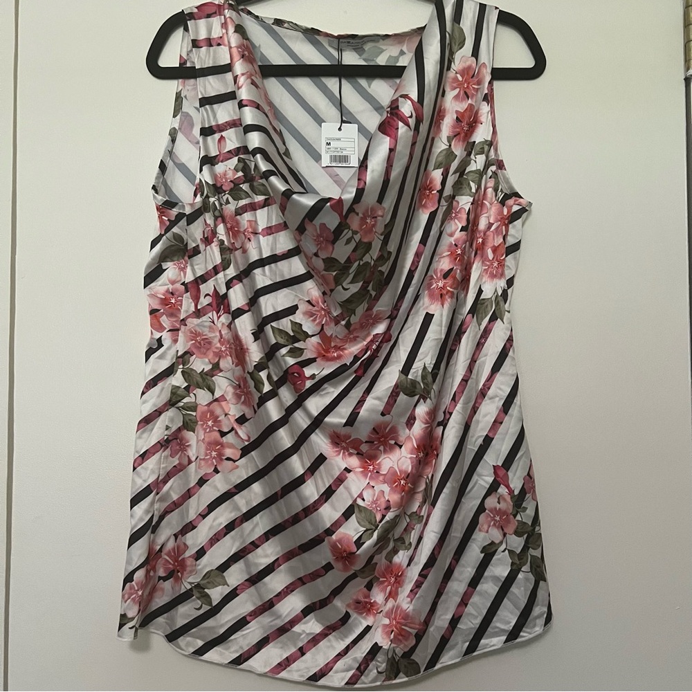 Piazza Italia Striped‎ Floral Sleeveless Blouse - Size M